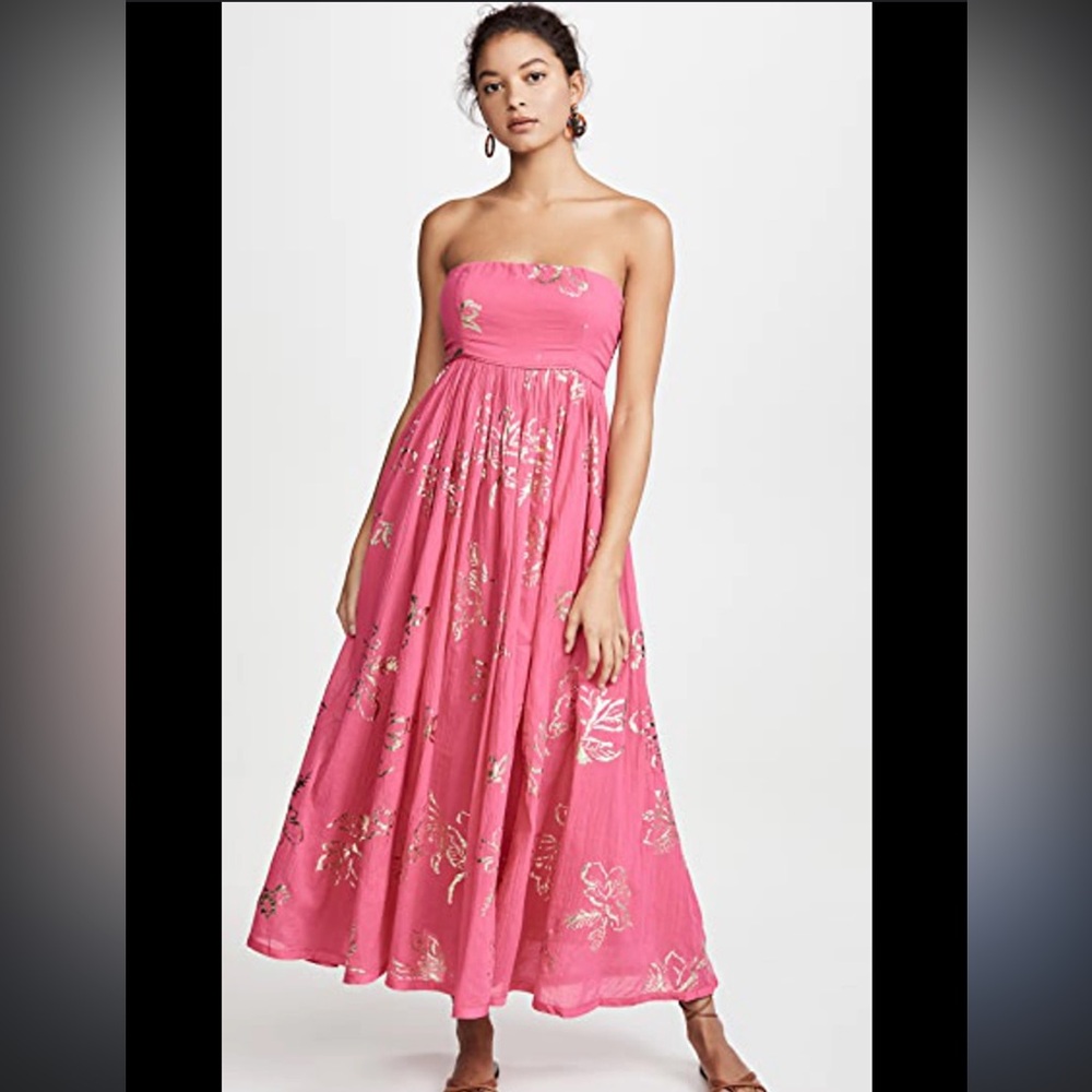Free People Small Baja MIDI Strapless Pink Floral Dress